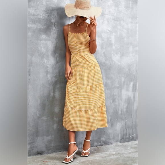 Plaid Square Neck Midi Cami Dress - Picture 4 of 6